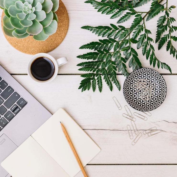 Financial planning documents and desk workspace